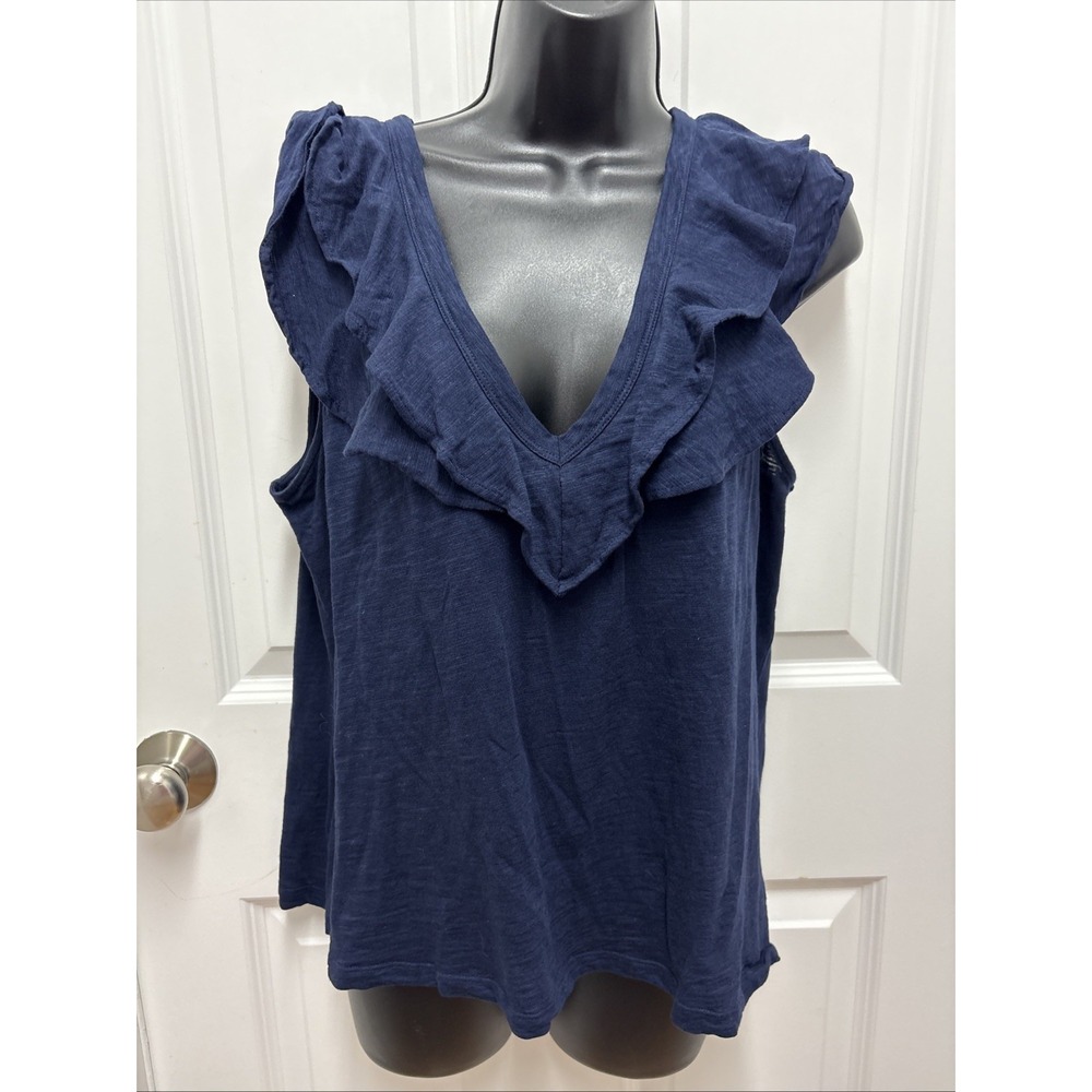 White House Black Market Navy V-Neck Ruffle Tank - Size Large